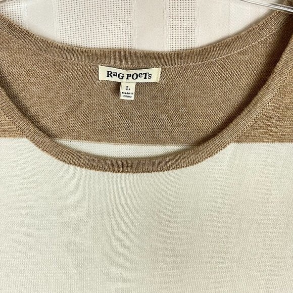 Rag Poets Women’s Sweater Lg Tan Cream Stripe Long Sleeve High Low Hem Casual - Picture 3 of 8